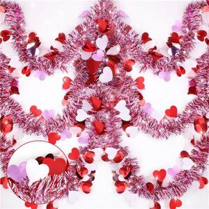 Great 33 Ft Valentines Heart Tinsel Garland Decorations Valentines Day Red Pink